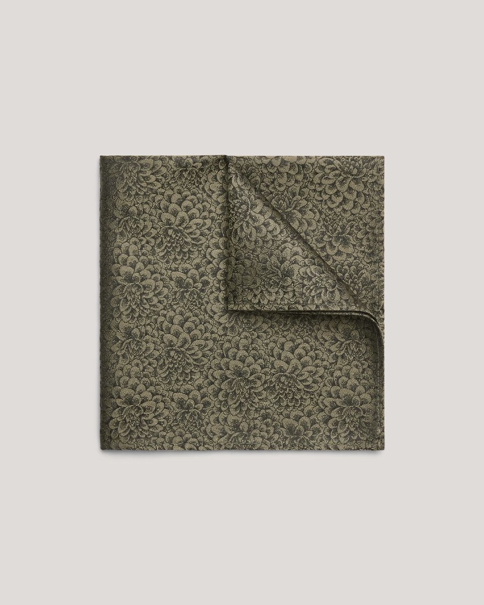 Khaki Black Tie Floral Pocket Square 